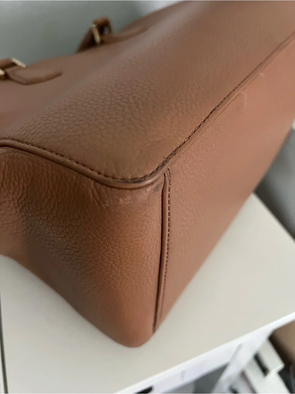 Tory Burch Tan Pebbled Leather Satchel with Wallet and Pom Charm